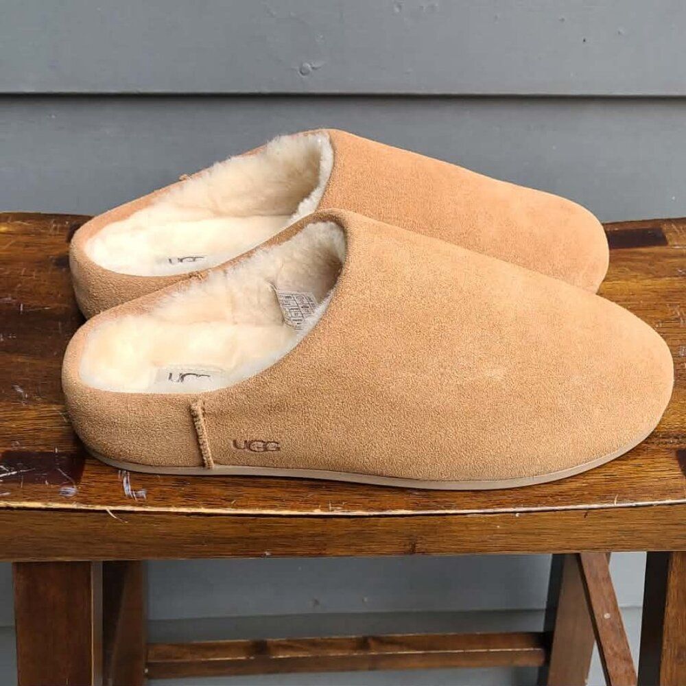 UGG Chestnut Suede Shearing Slippers size 10 NEW
